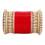 Bridal Chura with Rich Colours & Stone Pacheli Kada | Traditional Punjabi Wedding Bangles Set - Libasaa.com