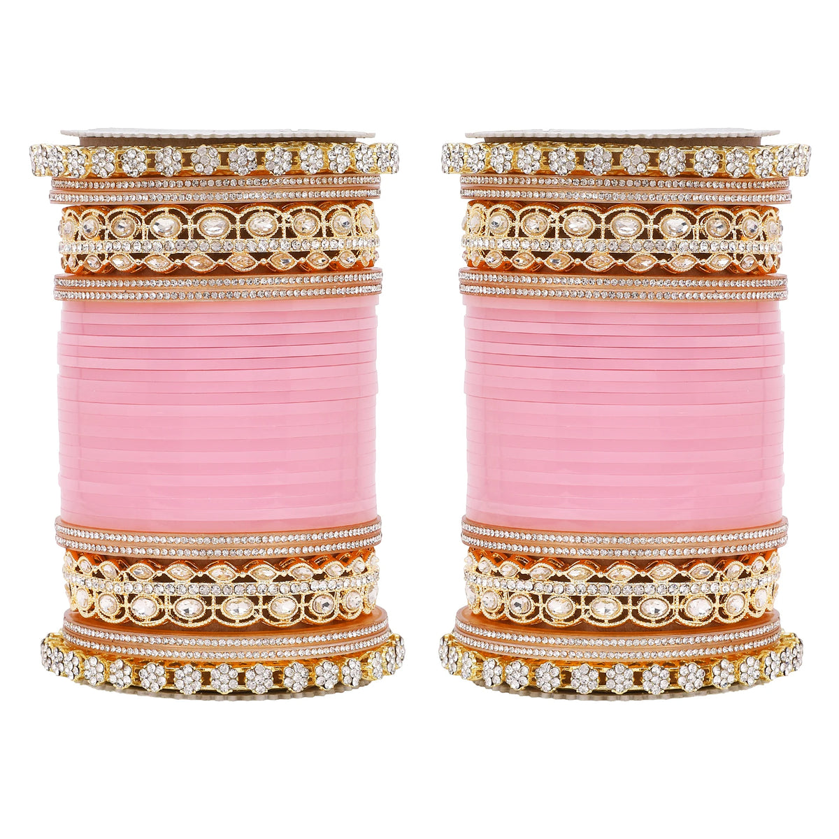 Bridal Chura with Rich Colours & Stone Pacheli Kada | Traditional Punjabi Wedding Bangles Set - Libasaa.com