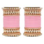 Bridal Chura with Rich Colours & Stone Pacheli Kada | Traditional Punjabi Wedding Bangles Set - Libasaa.com