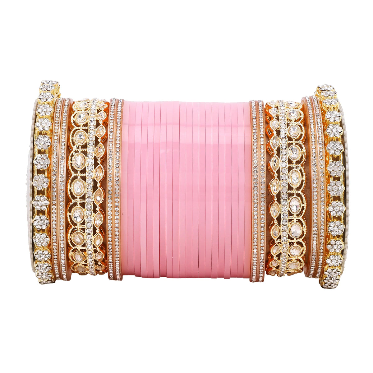 Bridal Chura with Rich Colours & Stone Pacheli Kada | Traditional Punjabi Wedding Bangles Set - Libasaa.com