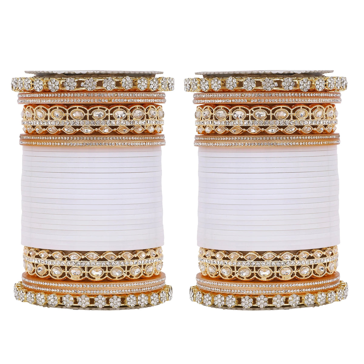 Bridal Chura with Rich Colours & Stone Pacheli Kada | Traditional Punjabi Wedding Bangles Set - Libasaa.com
