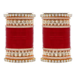 Bridal Chura with Rich Colours & Stone Pacheli Kada | Traditional Punjabi Wedding Bangles Set - Libasaa.com