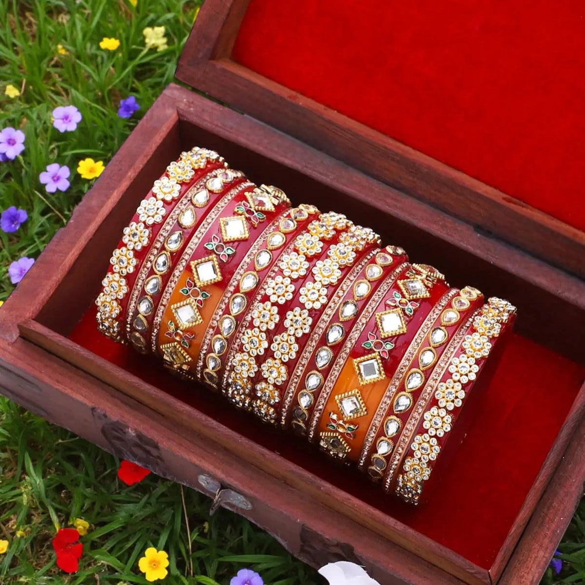Rajwadi Chura with Pearl Kada | Traditional Indian Bridal Bangles Royal Wedding Bangles Set - Libasaa.com