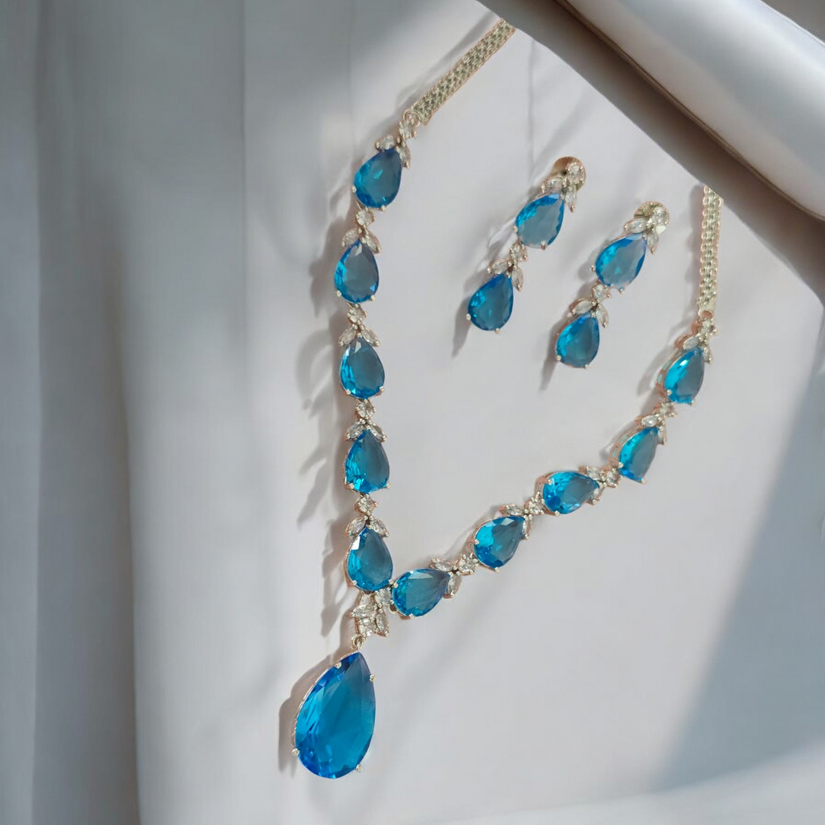 Bridal Jewelry American Diamond Necklace Set, Wedding AD jewelry, Pakistani CZ Earring, CZ Necklace, Bollywood AD Necklace, Indian CZ Jewellery Set - Libasaa.com