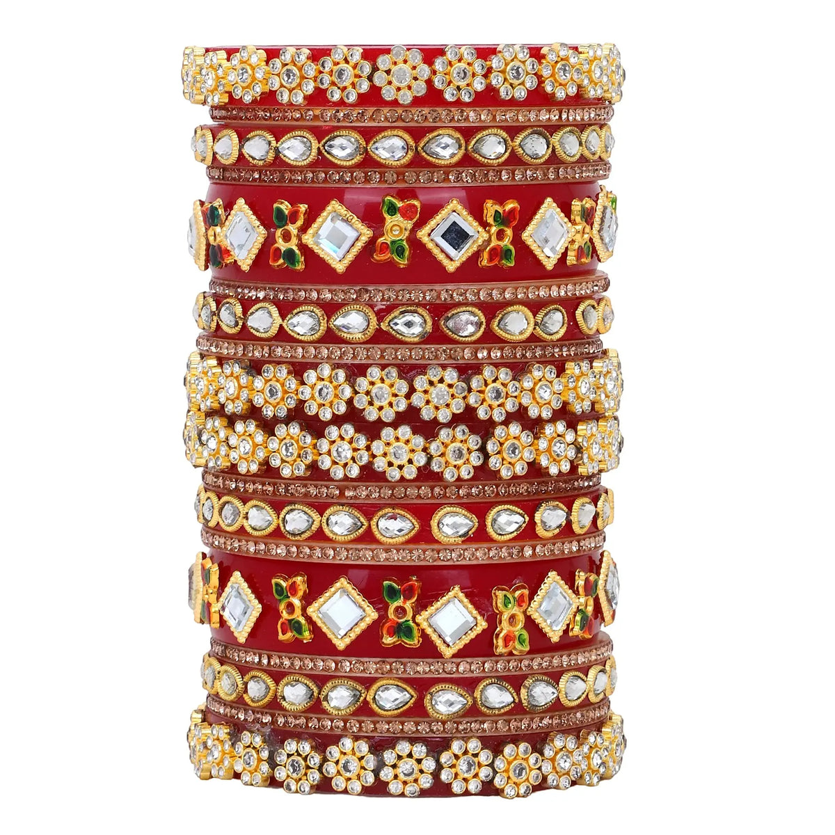 Rajwadi Chura with Pearl Kada | Traditional Indian Bridal Bangles Royal Wedding Bangles Set - Libasaa.com