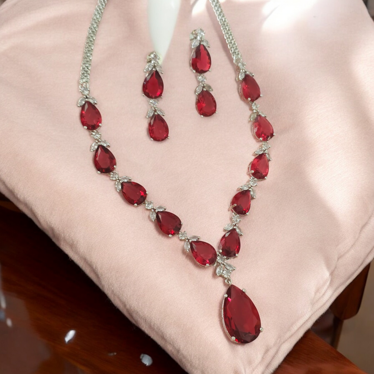 Bridal Jewelry American Diamond Necklace Set, Wedding AD jewelry, Pakistani CZ Earring, CZ Necklace, Bollywood AD Necklace, Indian CZ Jewellery Set - Libasaa.com