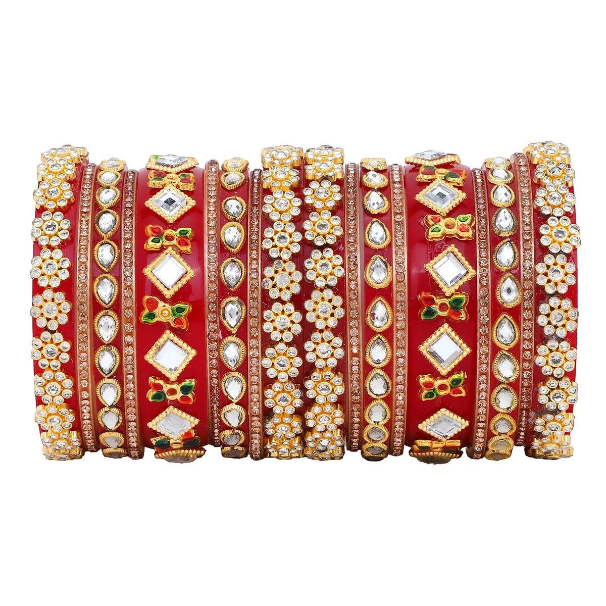 Rajwadi Chura with Pearl Kada | Traditional Indian Bridal Bangles Royal Wedding Bangles Set - Libasaa.com