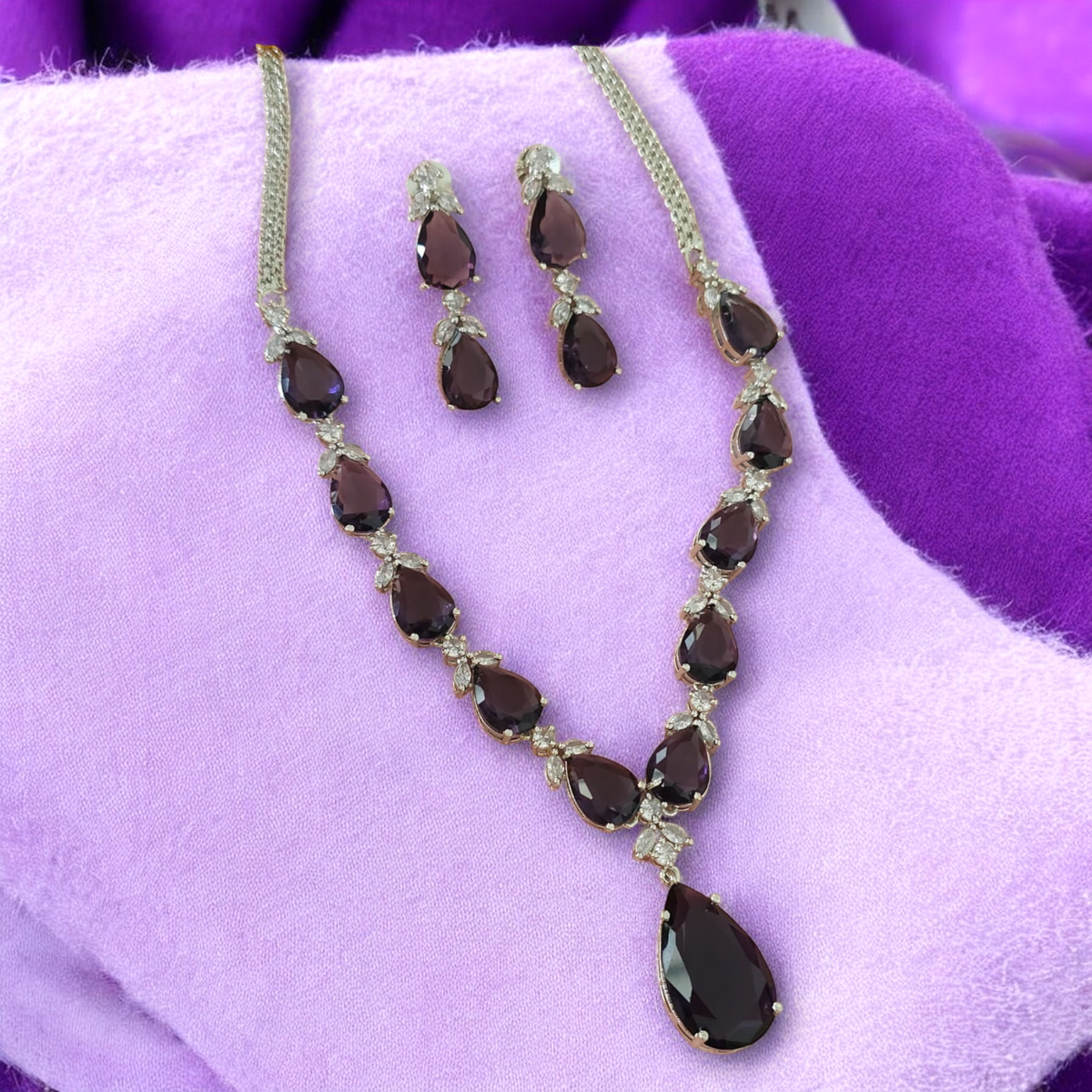 Bridal Jewelry American Diamond Necklace Set, Wedding AD jewelry, Pakistani CZ Earring, CZ Necklace, Bollywood AD Necklace, Indian CZ Jewellery Set - Libasaa.com