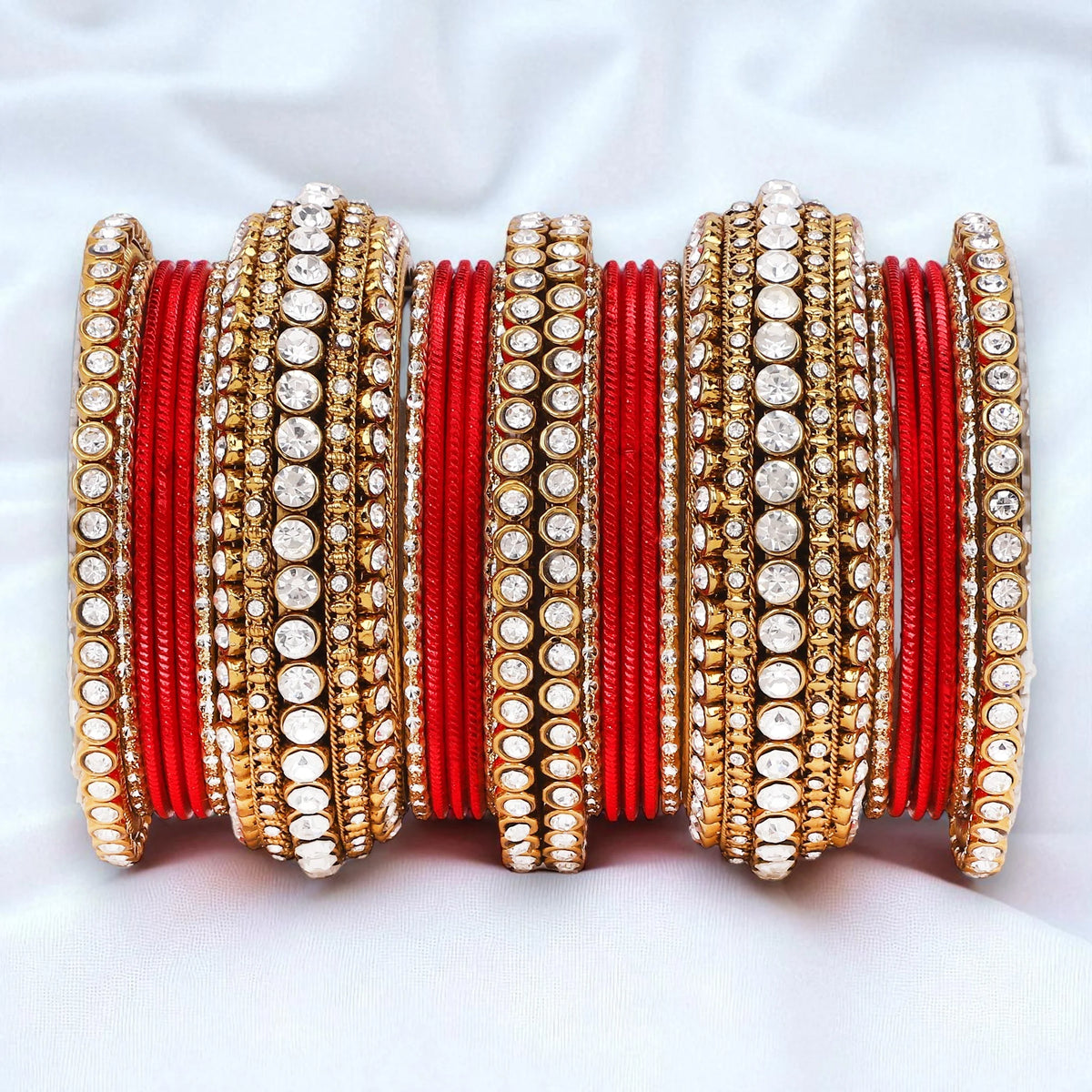 Stone Bangle Set with Shimmer Bangles | Traditional Party & Bridal Jewelry | Indian Wedding Bangles