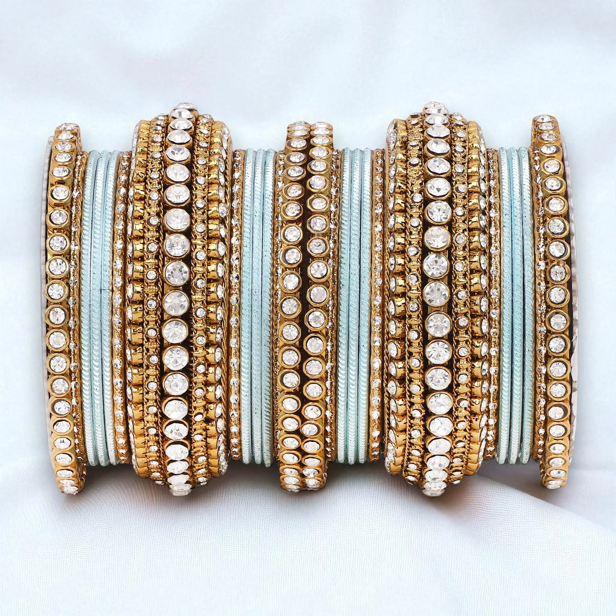 Stone Bangle Set with Shimmer Bangles | Traditional Party & Bridal Jewelry | Indian Wedding Bangles