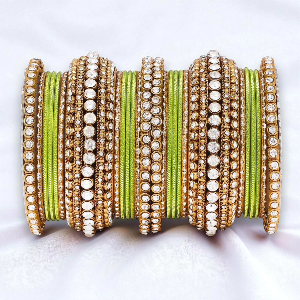 Stone Bangle Set with Shimmer Bangles | Traditional Party & Bridal Jewelry | Indian Wedding Bangles