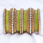 Stone Bangle Set with Shimmer Bangles | Traditional Party & Bridal Jewelry | Indian Wedding Bangles