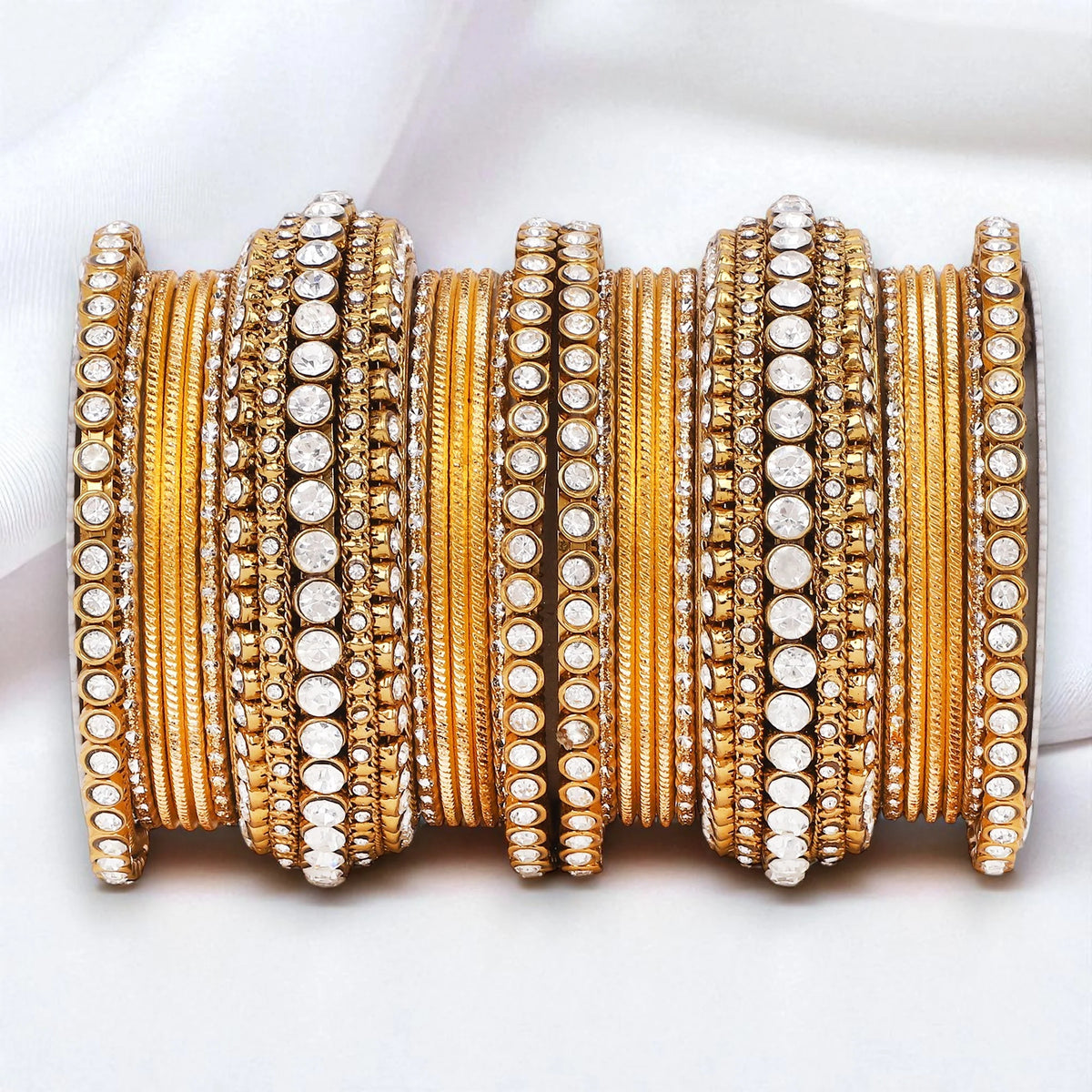 Stone Bangle Set with Shimmer Bangles | Traditional Party & Bridal Jewelry | Indian Wedding Bangles