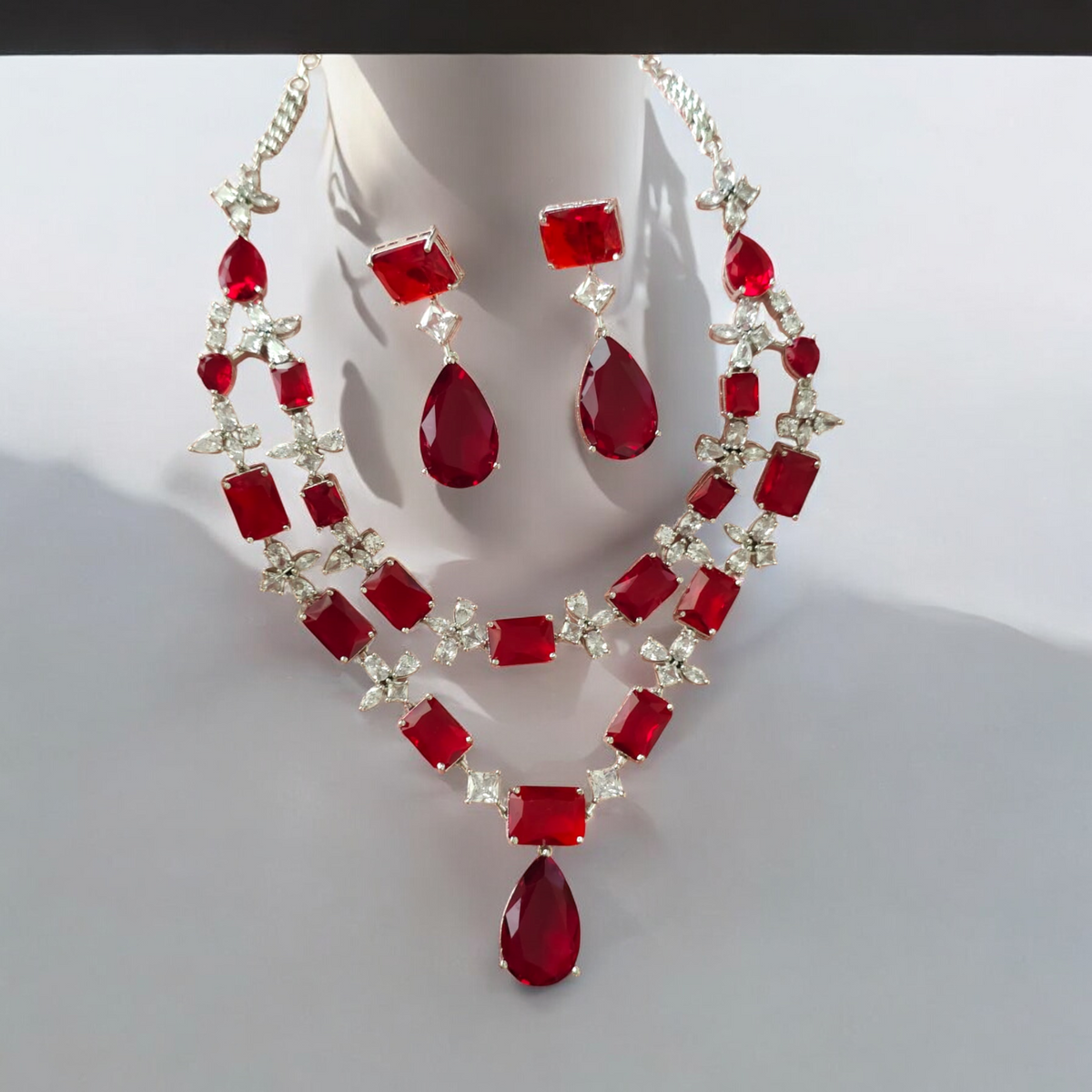 Elegant Wedding AD Necklace Earring set, Bridal AD Necklace, AD earring, CZ Necklace, Bollywood Jewelry Set, Pakistani AD Jewelry Set - Libasaa.com