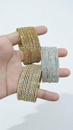 Premium Sparkling Multi-Row Diamond Cut Stone Bangles Gold & Silver Finish