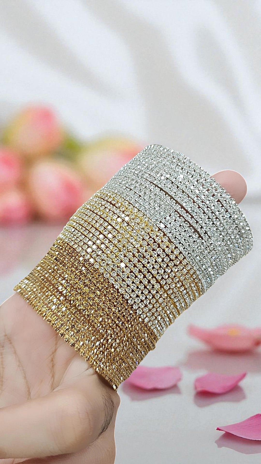 Premium Sparkling Multi-Row Diamond Cut Stone Bangles Gold & Silver Finish