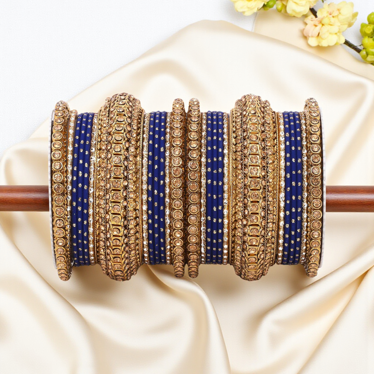 Luxurious Golden Dotted & Stone Bangle Set | Elegant Bridal & Partywear