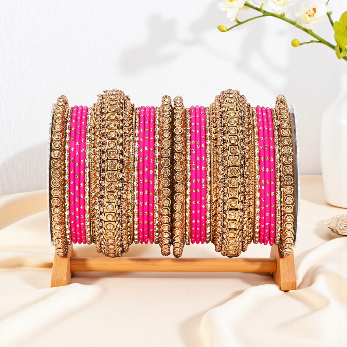 Luxurious Golden Dotted & Stone Bangle Set | Elegant Bridal & Partywear