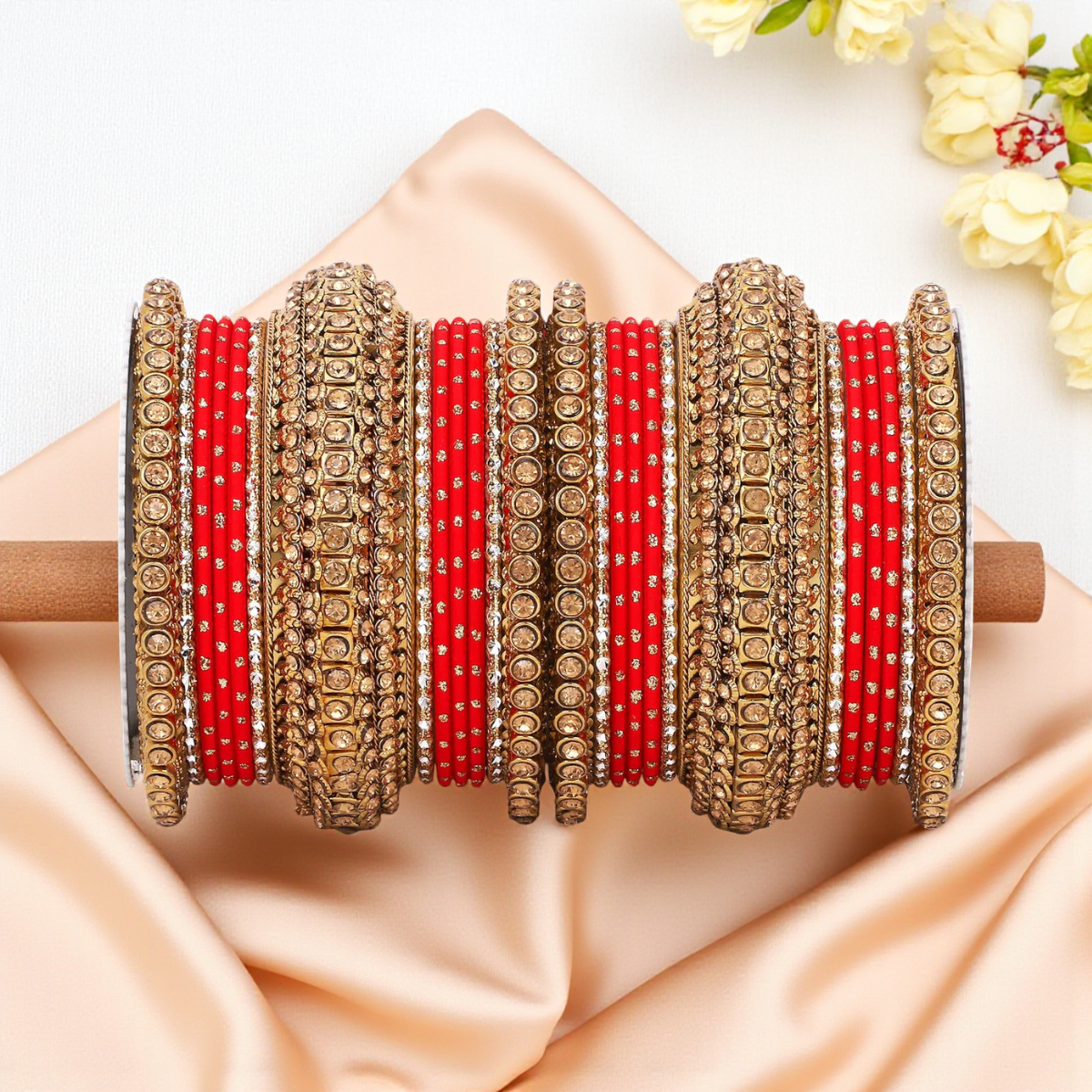Luxurious Golden Dotted & Stone Bangle Set | Elegant Bridal & Partywear