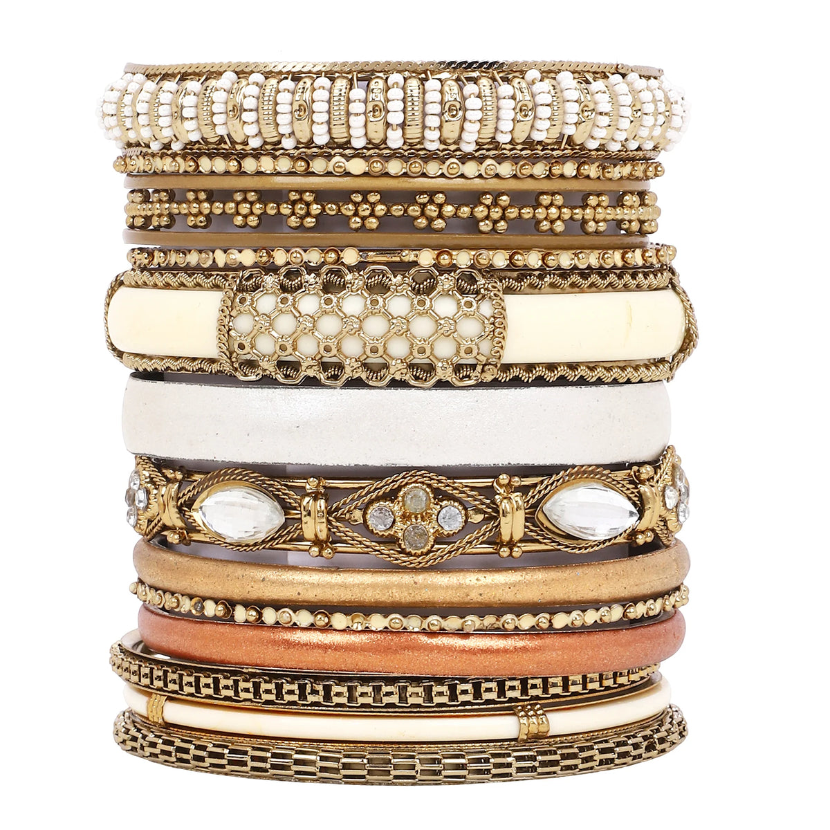 Modern Tribal Bangle Stack – Set of 14 | Boho Ethnic Jewelry