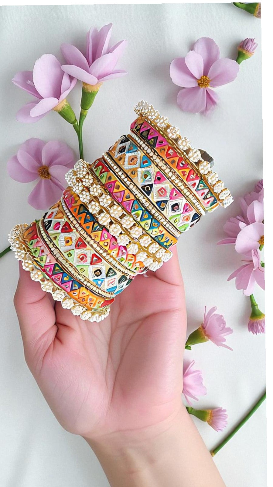 Multi Kundan Bangles Set with Moti Touch Traditional Elegance for Every Occasion - Libasaa.com