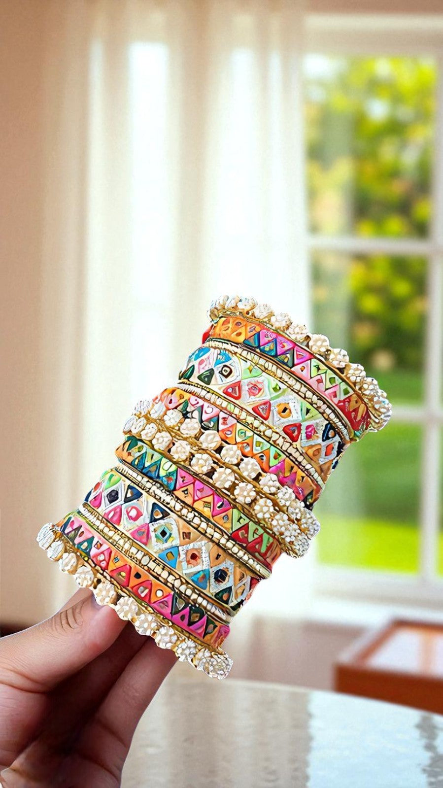 Multi Kundan Bangles Set with Moti Touch Traditional Elegance for Every Occasion - Libasaa.com