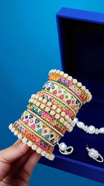 Multi Kundan Bangles Set with Moti Touch Traditional Elegance for Every Occasion - Libasaa.com
