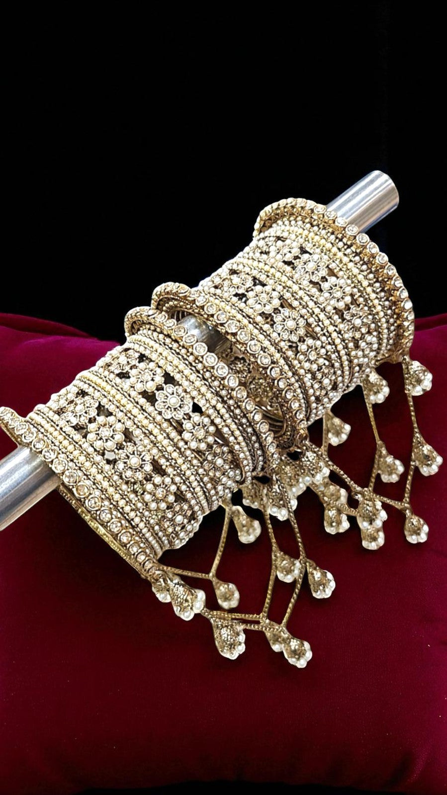 Beautiful Kalira Joint Latkan Bangles with Jhumki Bridal Stylish Gold Plated Kada Set - Libasaa.com