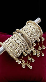 Beautiful Kalira Joint Latkan Bangles with Jhumki Bridal Stylish Gold Plated Kada Set - Libasaa.com