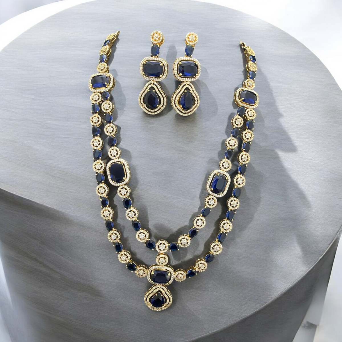 Bridal Cubic Zirconia AD Necklace Earrings Set, AD Necklace, CZ Earrings, Pakistani Bridal AD Jewelry Bridal CZ jewelry Set - Libasaa.com