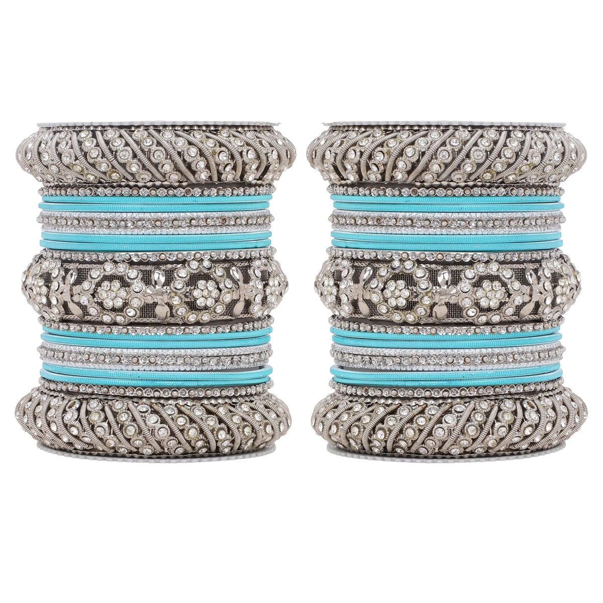 Silver Pacheli Bangle Set with Floral Center Kada | Traditional Ethnic Jewelry