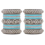 Silver Pacheli Bangle Set with Floral Center Kada | Traditional Ethnic Jewelry