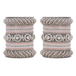 Silver Pacheli Bangle Set with Floral Center Kada | Traditional Ethnic Jewelry