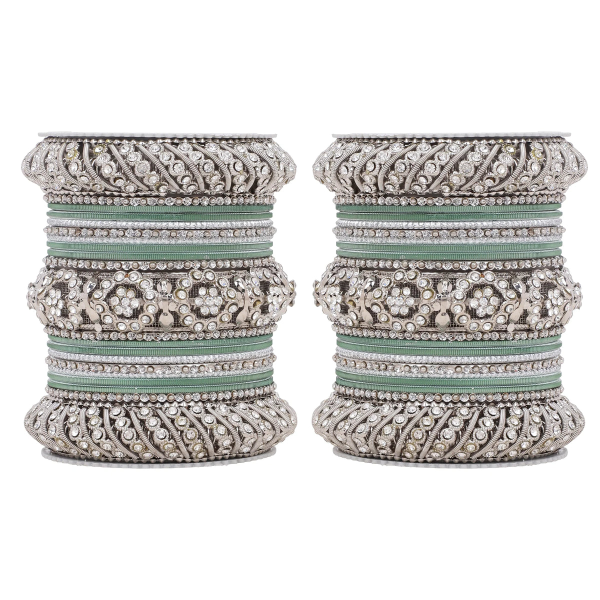 Silver Pacheli Bangle Set with Floral Center Kada | Traditional Ethnic Jewelry
