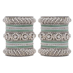 Silver Pacheli Bangle Set with Floral Center Kada | Traditional Ethnic Jewelry
