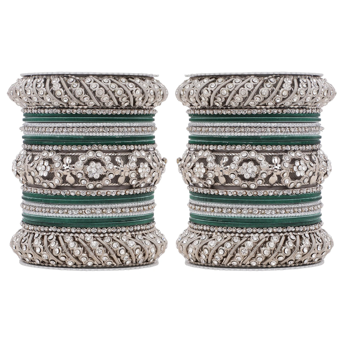 Silver Pacheli Bangle Set with Floral Center Kada | Traditional Ethnic Jewelry
