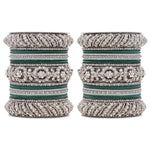 Silver Pacheli Bangle Set with Floral Center Kada | Traditional Ethnic Jewelry