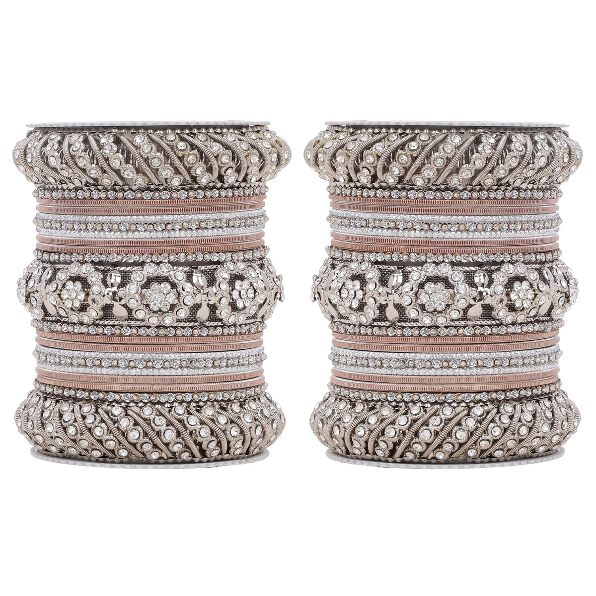 Silver Pacheli Bangle Set with Floral Center Kada | Traditional Ethnic Jewelry