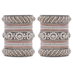 Silver Pacheli Bangle Set with Floral Center Kada | Traditional Ethnic Jewelry
