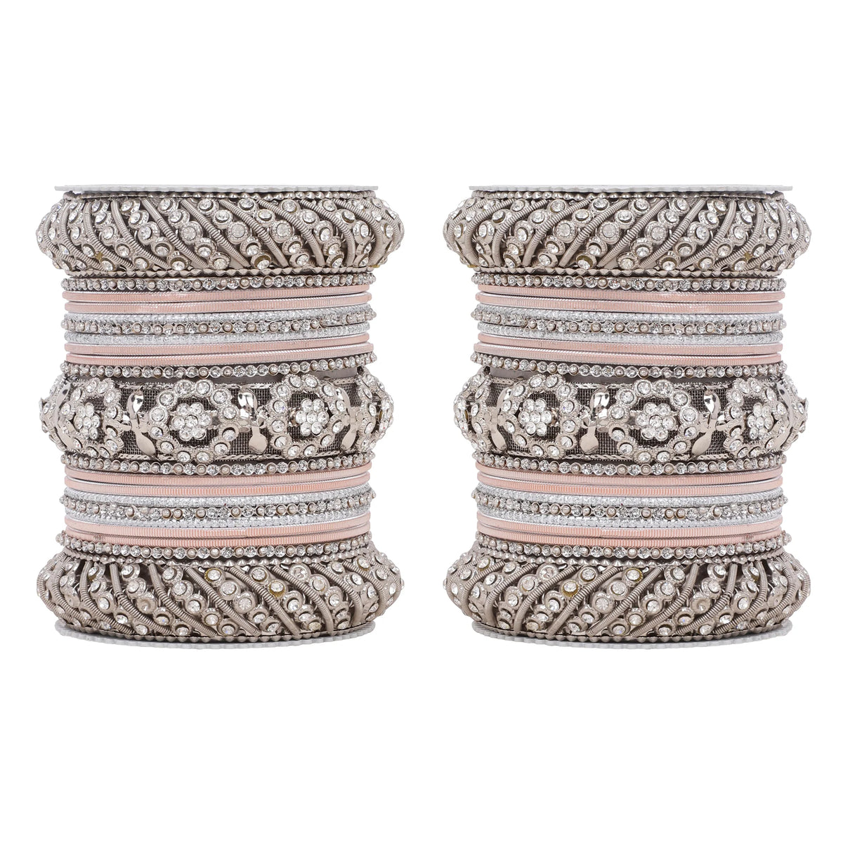 Silver Pacheli Bangle Set with Floral Center Kada | Traditional Ethnic Jewelry