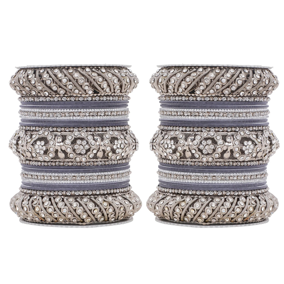 Silver Pacheli Bangle Set with Floral Center Kada | Traditional Ethnic Jewelry