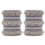 Silver Pacheli Bangle Set with Floral Center Kada | Traditional Ethnic Jewelry
