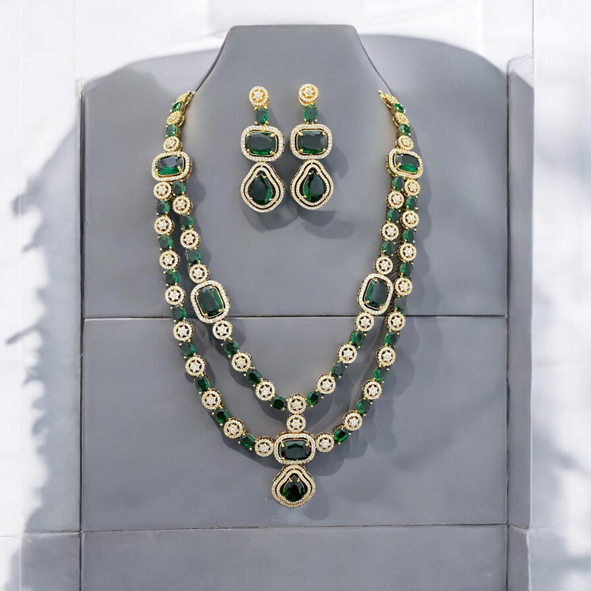 Bridal Cubic Zirconia AD Necklace Earrings Set, AD Necklace, CZ Earrings, Pakistani Bridal AD Jewelry Bridal CZ jewelry Set - Libasaa.com