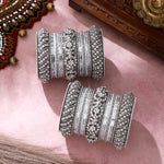 Silver Pacheli Bangle Set with Floral Center Kada | Traditional Ethnic Jewelry