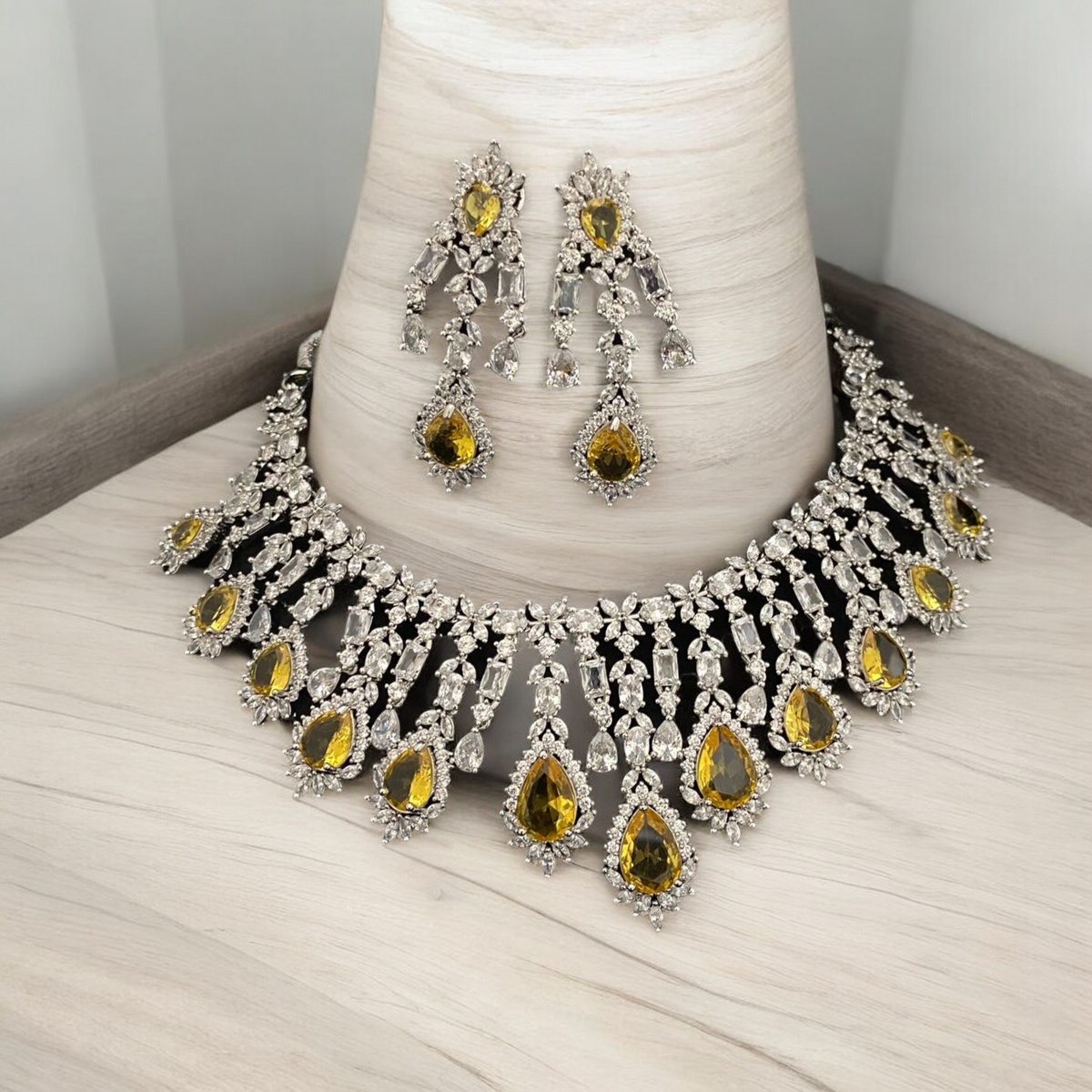 AD Necklace CZ Earrings Pakistani Jewelry Set, Pakistani AD Jewelry, Indian Bridal Jewelry, Bollywood AD Earrigns, Bridal Necklace Set - Libasaa.com