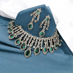 AD Necklace CZ Earrings Pakistani Jewelry Set, Pakistani AD Jewelry, Indian Bridal Jewelry, Bollywood AD Earrigns, Bridal Necklace Set - Libasaa.com