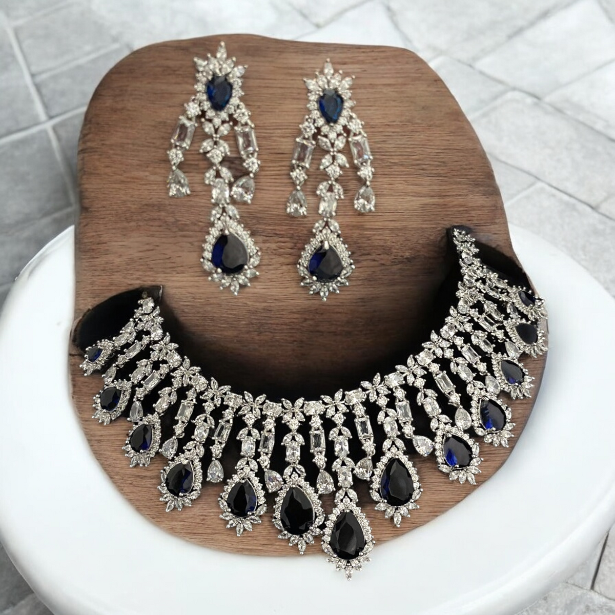 AD Necklace CZ Earrings Pakistani Jewelry Set, Pakistani AD Jewelry, Indian Bridal Jewelry, Bollywood AD Earrigns, Bridal Necklace Set - Libasaa.com