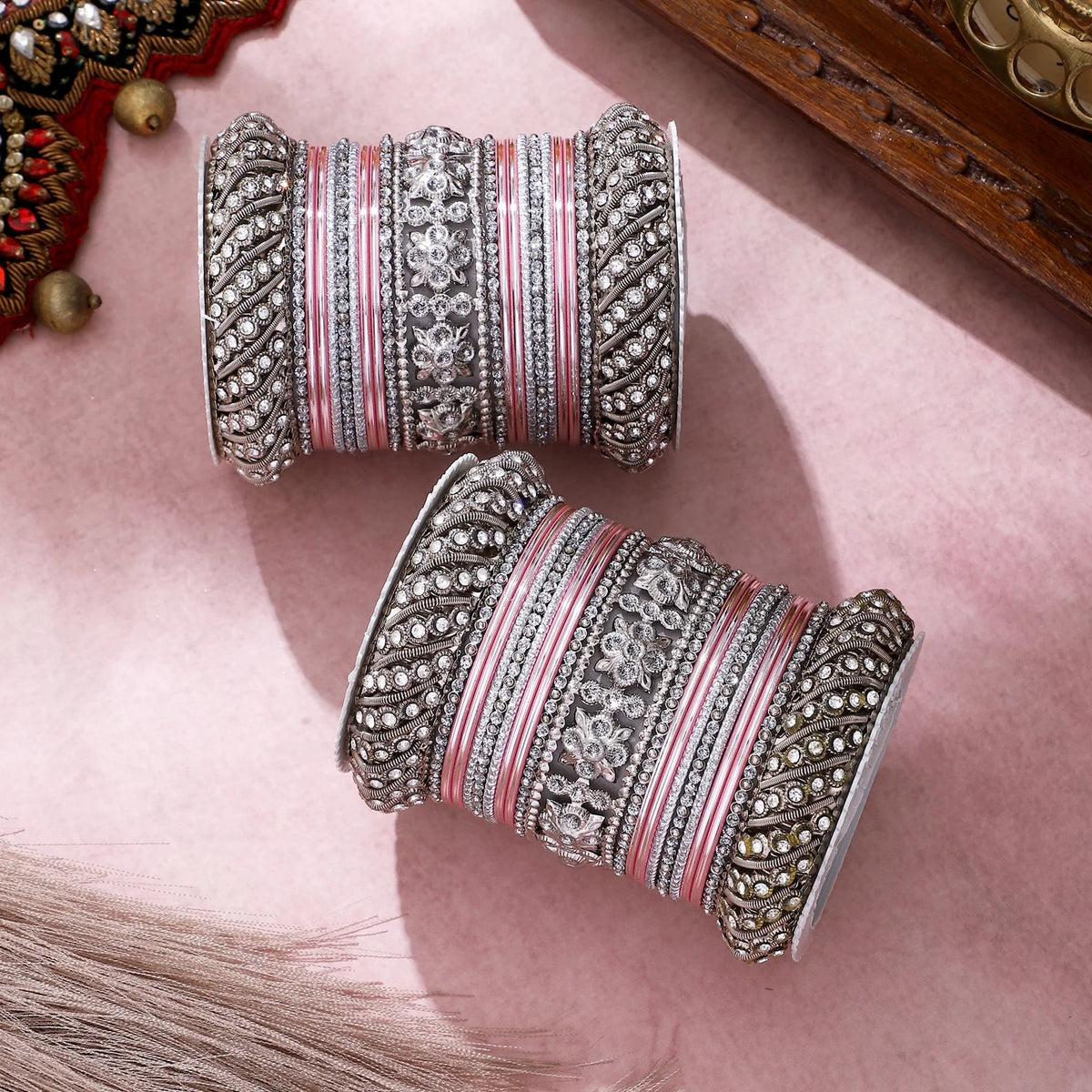 Silver Pacheli Bangle Set | Traditional Ethnic Jewelry for Weddings & Festivals