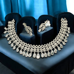 Indian CZ Choker Earrings Bridal Jewellery Set, Indian AD Choker, CZ earrings Set, Wedding AD Jewelry, Pakistani Jewelry Set - Libasaa.com