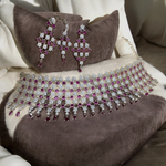 American Diamond Premuim Choker Earrings Mangtika Set, Indian AD Necklace Set, Earrings CZ Set, Bridal Jewelry set, Mangtika Set, AD Maangtika Set - Libasaa.com